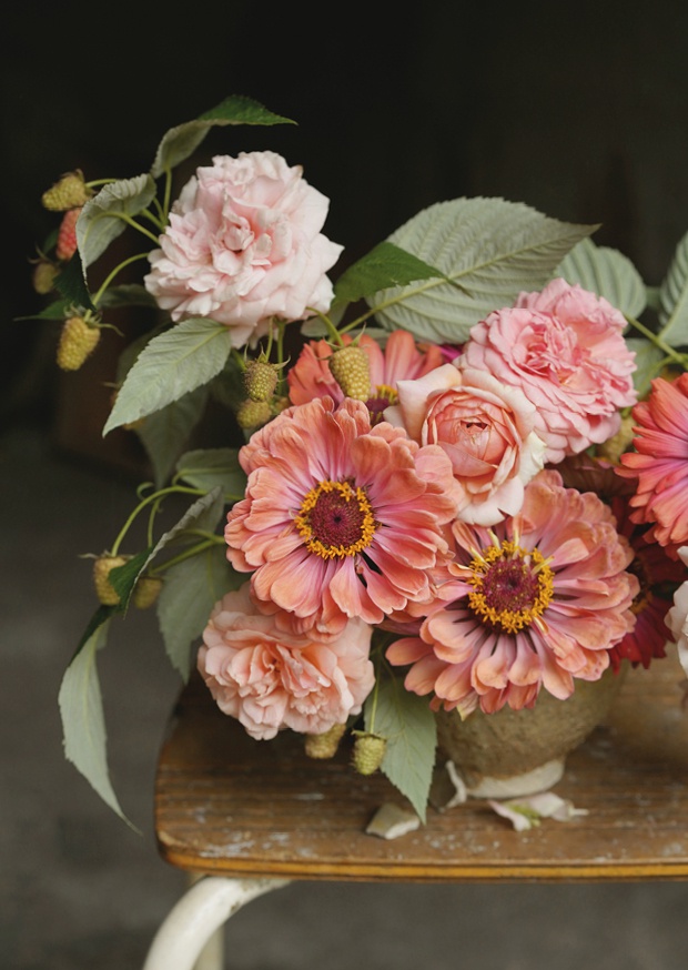 peach zinnias II